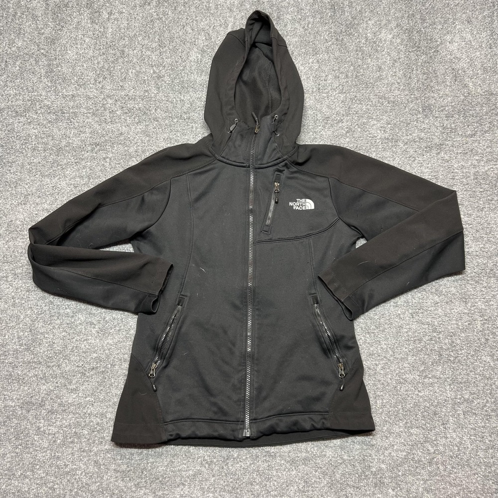 The North Face Jacket Womens Small Black Hooded Softshell Zip Pockets Outdoor